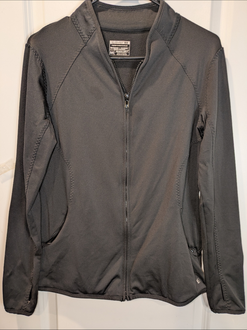 Layer 8 Performance Full Zip Jacket Black Medium Athletic Running Yoga